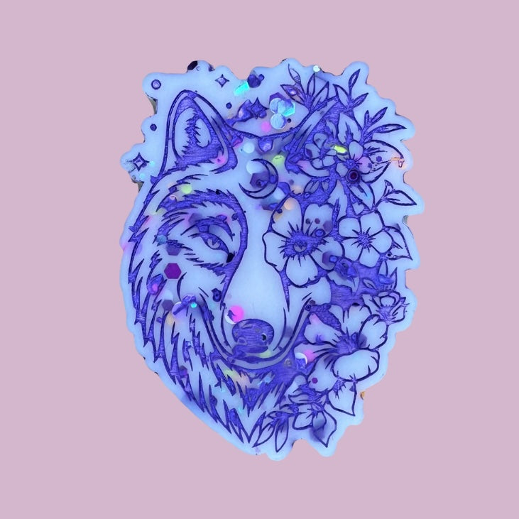 Rainbow Bubblegum Flower Wolf Shape