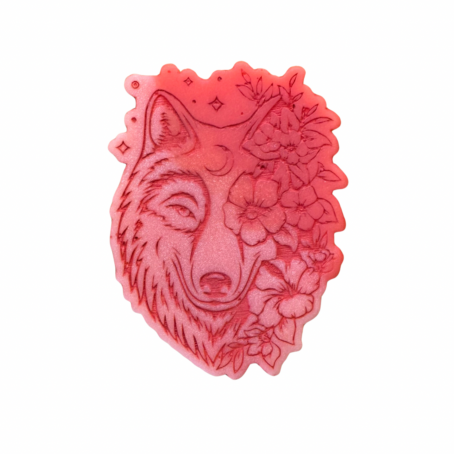 Pink Peony & Wild Raspberry Flower Wolf Shape