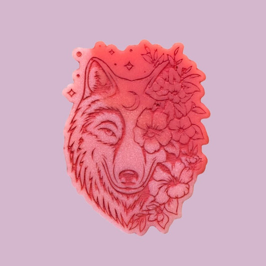 Pink Peony & Wild Raspberry Flower Wolf Shape