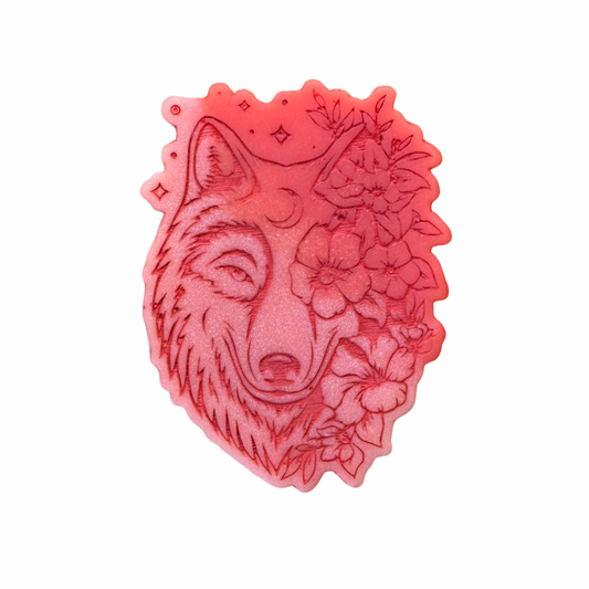 Pink Peony & Wild Raspberry Flower Wolf Shape